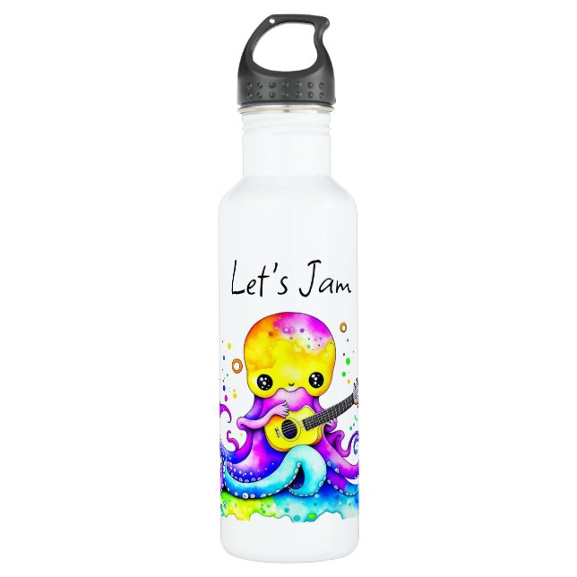 Let's Jam  | Octopus Playing Acoustic Guitar 710 Ml Water Bottle (Front)