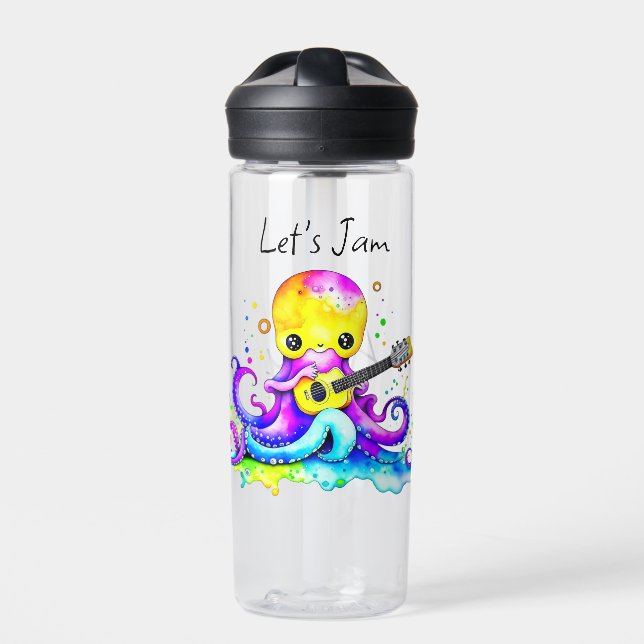 Let's Jam  | Octopus Playing Acoustic Guitar Water Bottle (Front)