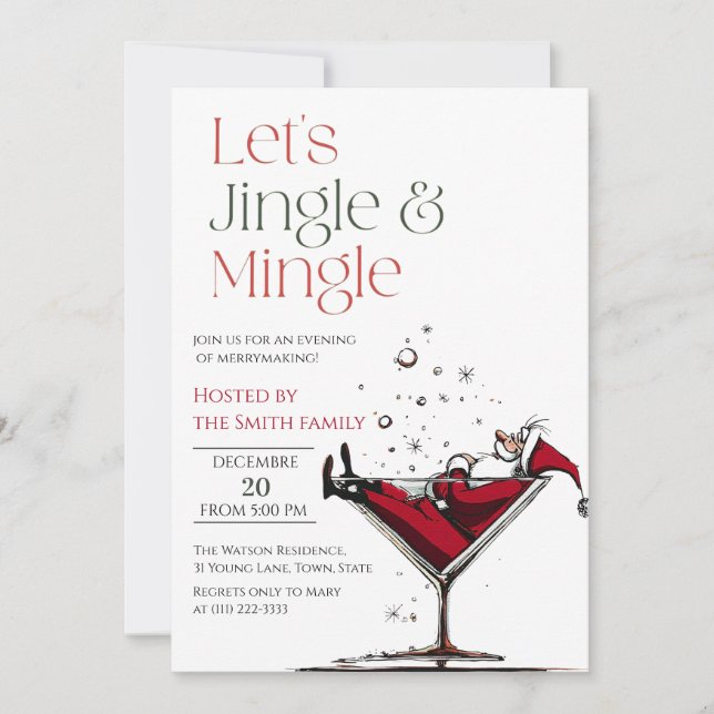 Let's Jingle and Mingle,  Santa Cocktail  Invitation (Front)