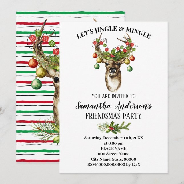 Lets Jingle & Mingle Friendsmas Christmas Party Invitation (Front/Back)