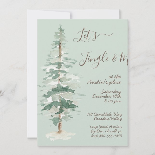 Let's Jingle & Mingle Woodland Tree Party Invite (Front)
