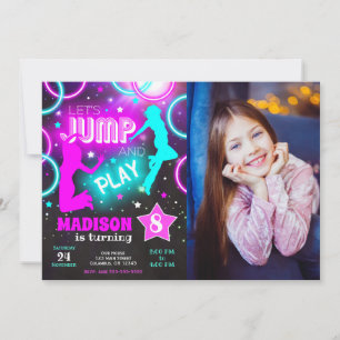 Let's Jump Bounce Neon Trampoline Park Birthday Invitation