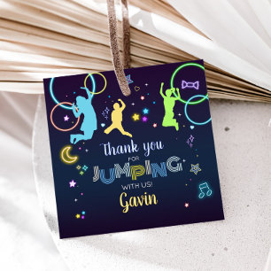 Let's Jump & Glow Trampoline Birthday Party Square Favour Tags