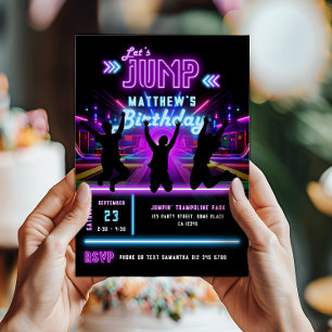 Let's Jump Neon Trampoline Park Birthday Party Invitation