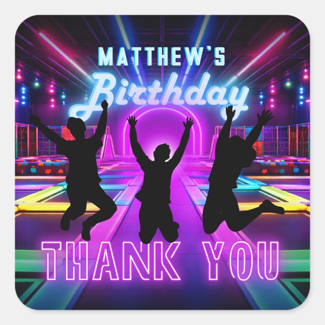 Let's Jump Neon Trampoline Park Birthday Party Square Sticker (Front)