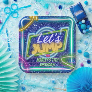 Let's Jump Party Bounce Neon Trampoline Park Paper Plate