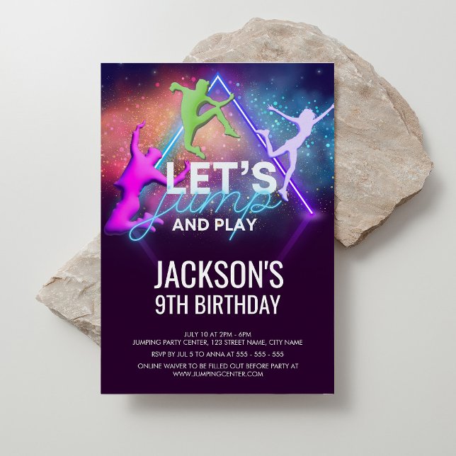 Let's Jump Party Neon Trampoline Birthday Invitation (Creator Uploaded)