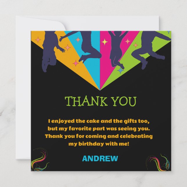 Let's Jump Party Trampoline  jump Birthday  Thank You Card (Front)