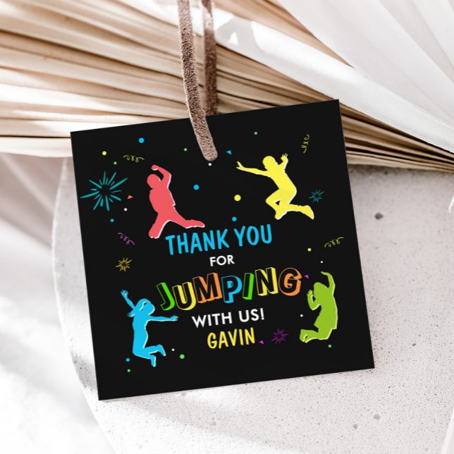 Let's Jump & Play Birthday Party Square Favour Tag (Let's Jump and Play Birthday Party Square Favor Tags)