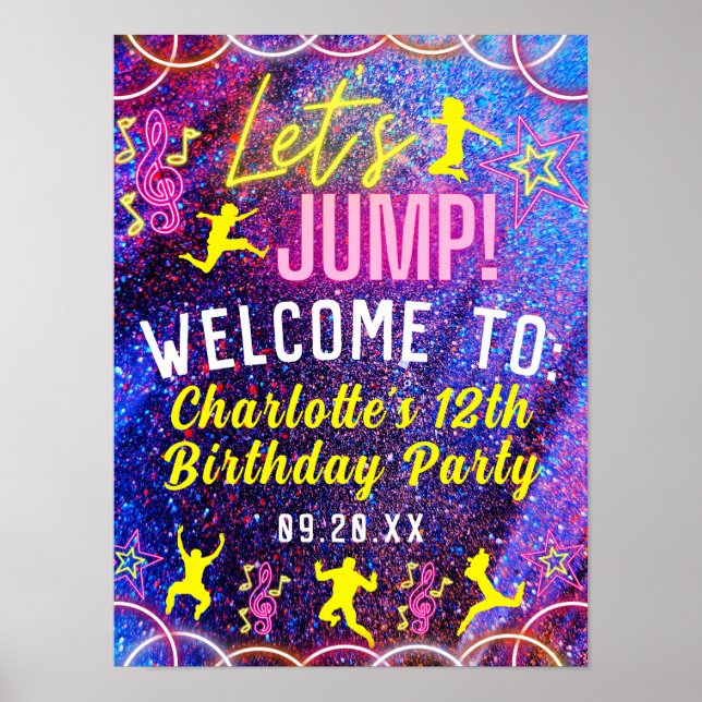 Let's Jump Trampoline Neon Party Welcome Sign (Front)
