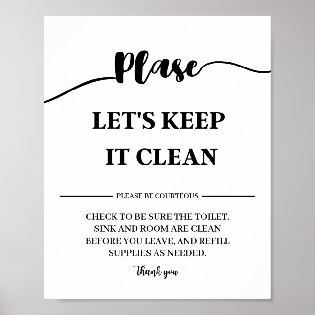 let's keep it clean | Please Keep Bathroom Clean Poster (Front)