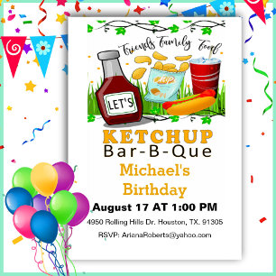 Let's Ketchup BBQ Funny Birthday Invitation