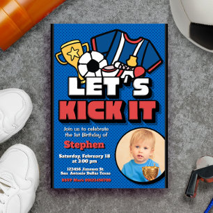 Let's Kick It - Football Soccer with Photo Invitation