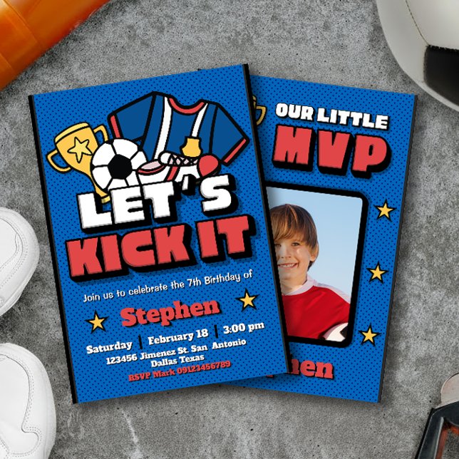 Let's Kick It - Football Soccer with Photo Invitation (Let's Kick It - Football Soccer with Photo Picture Invitation)