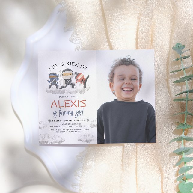 Let's Kick It Ninja Warrior Karate Photo Birthday Invitation (Creator Uploaded)