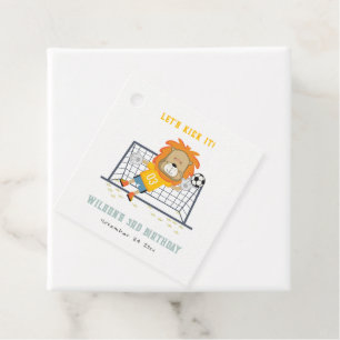 Lets Kick Lion Goalkeeper Soccer Kids Birthday Favour Tags