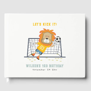 Lets Kick Lion Goalkeeper Soccer Kids Birthday Guest Book