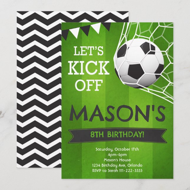 Let's Kick Off Soccer Birthday Invitation (Front/Back)