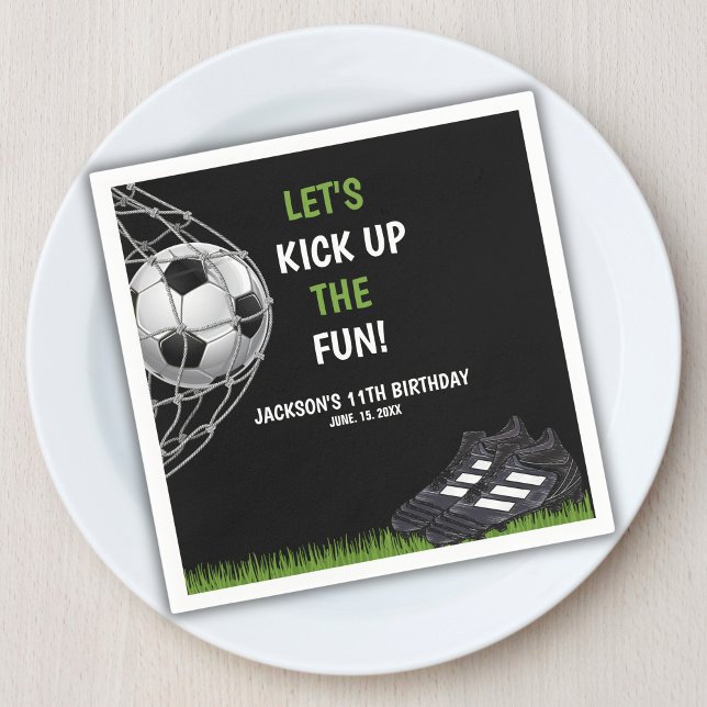 Let's Kick up the fun!, Fun Soccer Birthday Napkin (Creator Uploaded)