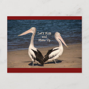"Let's Kiss and Make Up" Pelicans on the Beach Postcard