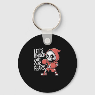 Let's Knock Out Our Fears Cute Boxing Skeleton Mot Key Ring