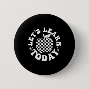 Let's Learn Today Checkered Apple Ck To School Tea 6 Cm Round Badge