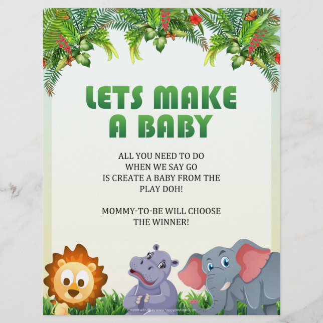 Lets Make A Baby Baby Shower Game [Animal Theme] Custom Letterhead (Front)