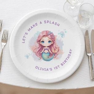 Let's Make a Splash Girls Mermaid Birthday Party Paper Plate