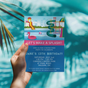 Let's Make a Splash! Water Park Birthday Party Invitation