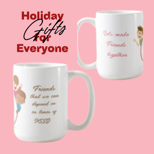 Let's Make Friend Together, Boy Girl Clip Art Coffee Mug