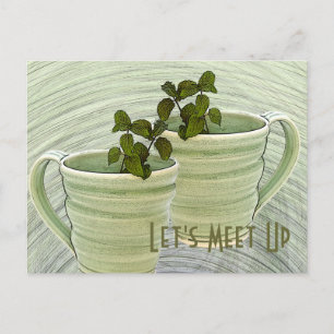 Let's Meet Up Green Mugs Mint Sprigs Photo Custom Postcard