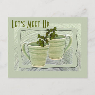 Let's Meet Up Green Mugs Mint Sprigs Photo Custom Postcard