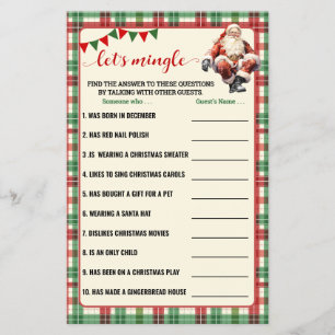 Let's Mingle Find Guest Christmas Plaid Game Card