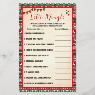 Let's Mingle Find Guest Ugly Sweater Game Card