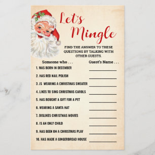 Lets Mingle Find the Guest Christmas Game Card