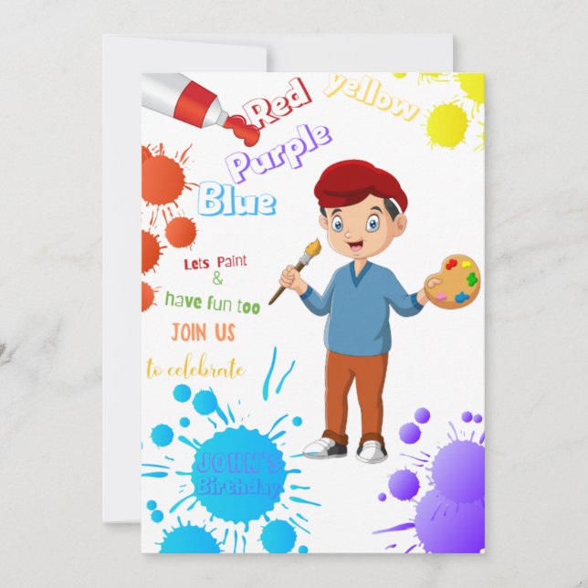 Lets Paint Different Birthday Invitation (Boy) (Front)
