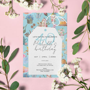 Let's Par Tea 40th Birthday Spring Floral Blue Invitation