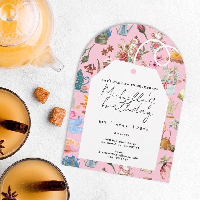 Let's Par Tea Any Age Birthday Arch Floral Pink Invitation (Creator Uploaded)