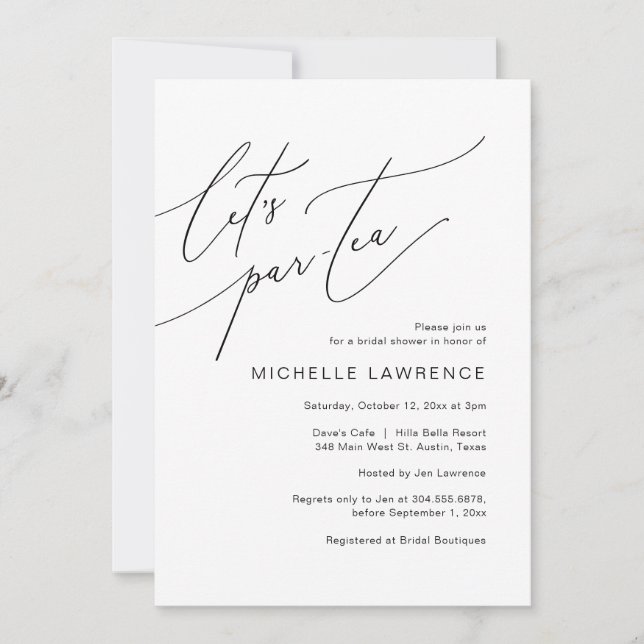 Let's Par-tea, Bridal Shower Party Celebration Invitation (Front)