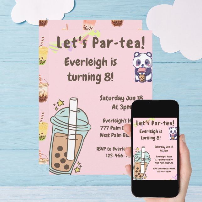Let's Par-Tea Bubble Tea Birthday Invitation (Creator Uploaded)