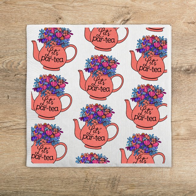 Let's Par-Tea Floral Teapot Girls Birthday Napkin (Creator Uploaded)