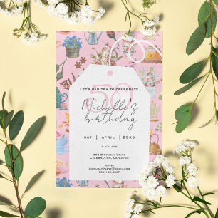Let's Par Tea Pink 50th Birthday Garden Floral  Invitation