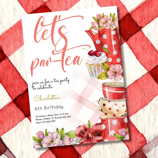 Let's par-tea, tea flowery birthday invitation (Creator Uploaded)