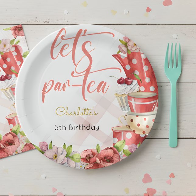 Let's par-tea, tea flowery birthday paper plate (Creator Uploaded)