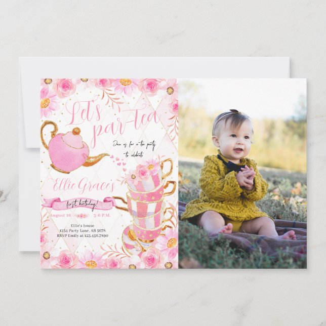 Let's Par-tea Tea Party Photo Invitation (Front)
