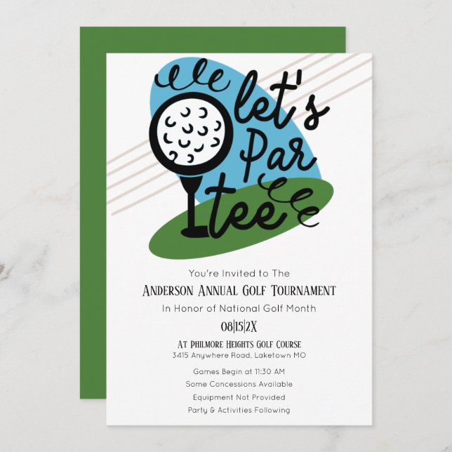 Let's Par Tee Annual Golf Tournament Cute Party Invitation (Front/Back)