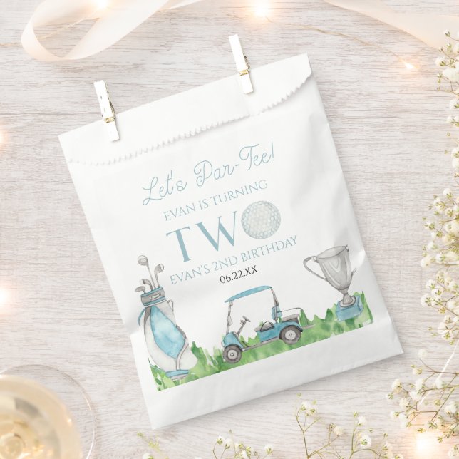 Let's Par-Tee Blue Golf 2nd Birthday Party Favour Bags (Clipped)