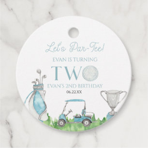 Let's Par-Tee Blue Golf 2nd Birthday Party Favour Tags