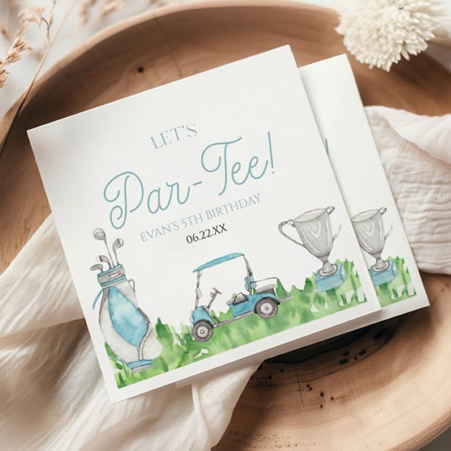 Let's Par-Tee Blue Golf Birthday Party Napkin (Creator Uploaded)