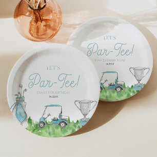 Let's Par-Tee Blue Golf Birthday Party Paper Plate
